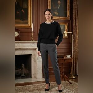 Lucy Paris Black Pearl Embellished Neckline Knit Sweater Keyhole Back Size S